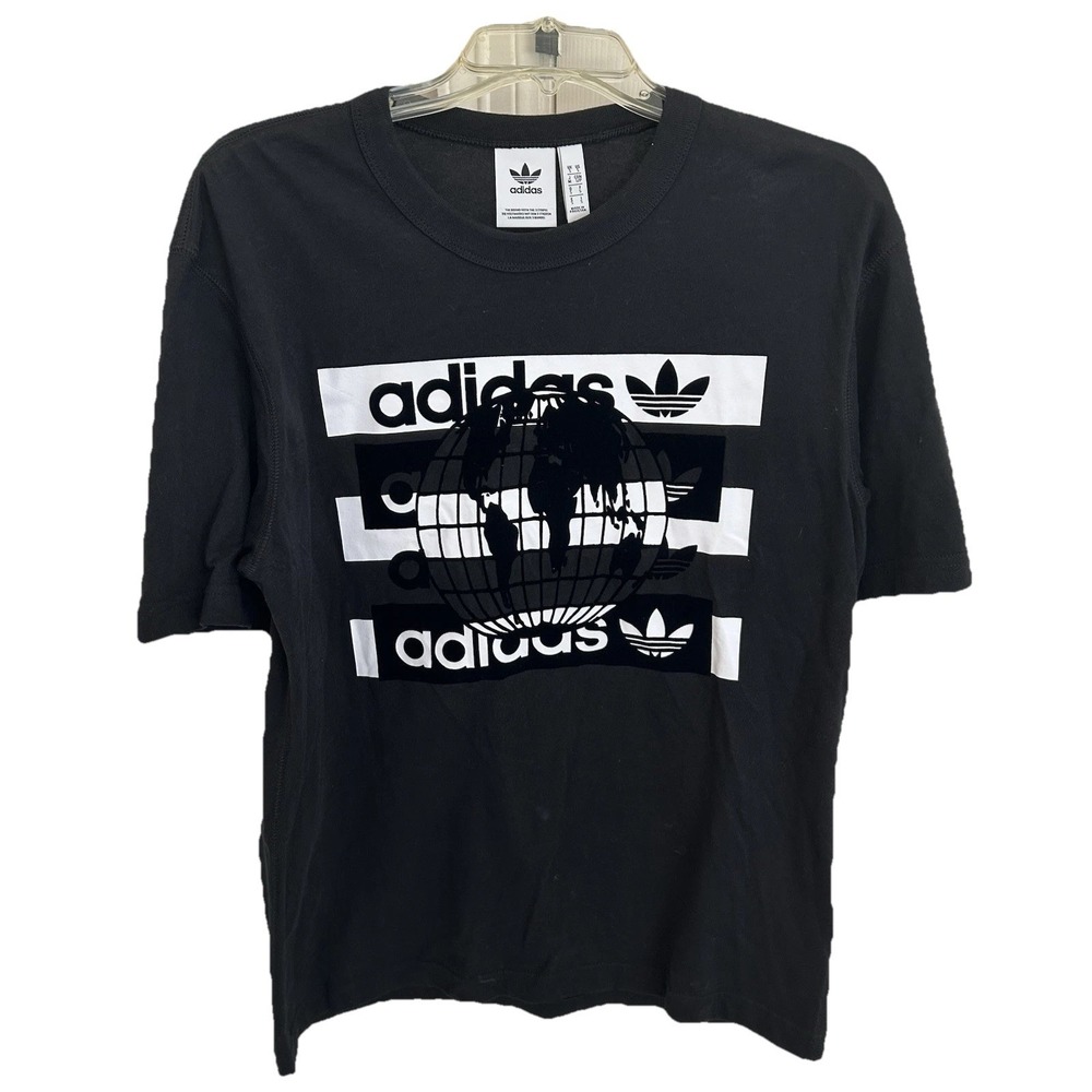 Adidas RYV Originals Globe Design Message‎ T-shirt Sports Streetwear Black Men S